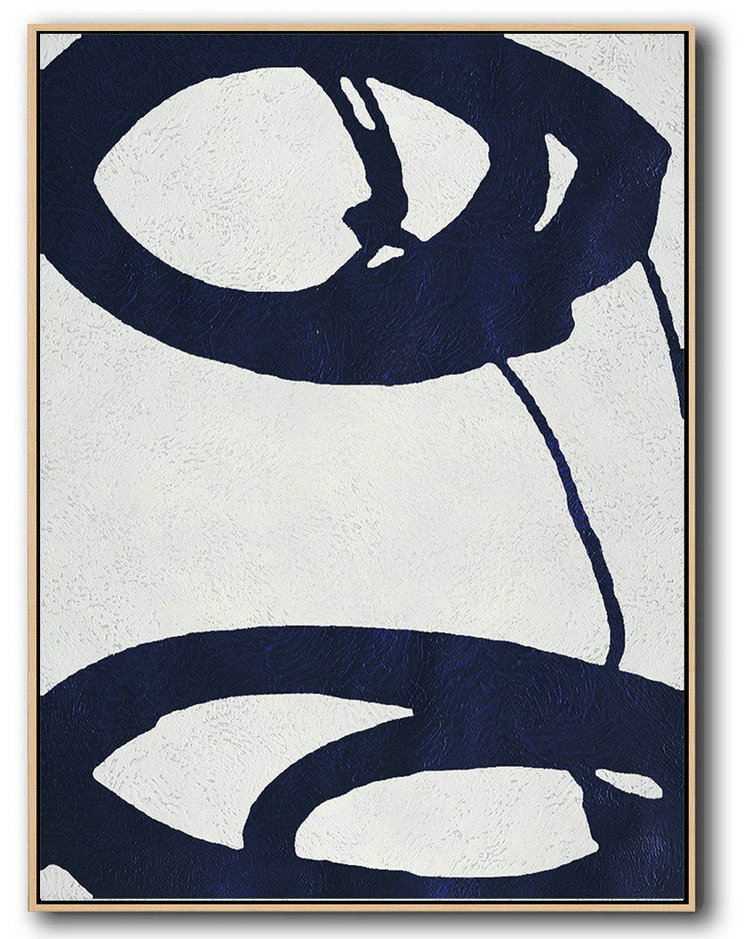 Buy Hand Painted Navy Blue Abstract Painting Online,Modern Wall Decor #X4Q9